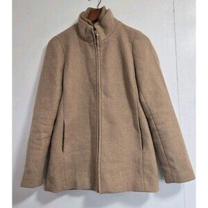 J. Crew Coat Womens 4 Village Tan Wool Blend Zip Front Classic Casual Preppy